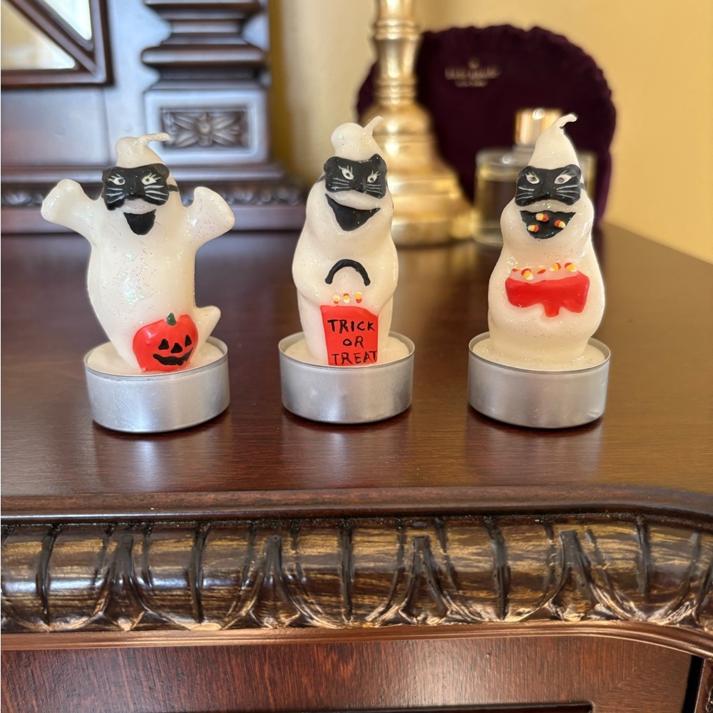 Set of Three Vintage Halloween Trick or Treating Ghost Candles